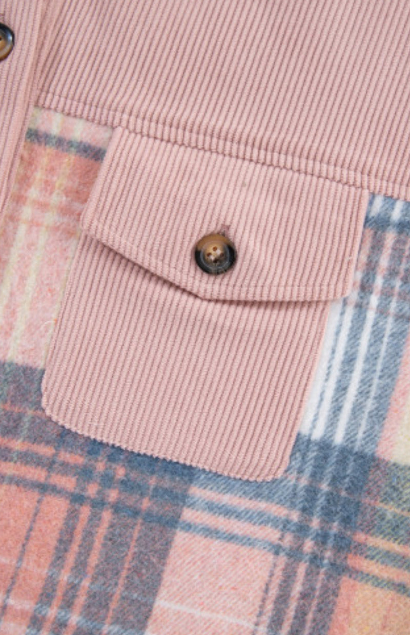 Pink Plaid Corduroy Accent Shacket