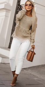 Beige Fringe Swing Sweater