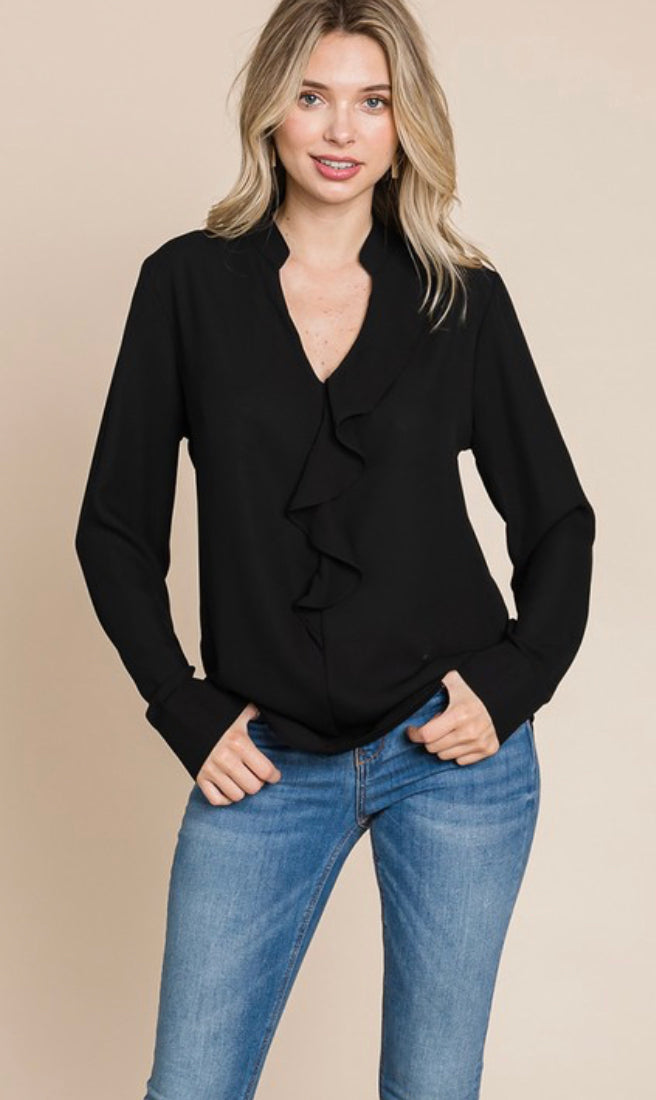 Subtle Ruffle Blouse in Black and Forest Green