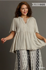 Linen Split Neck Top Plus