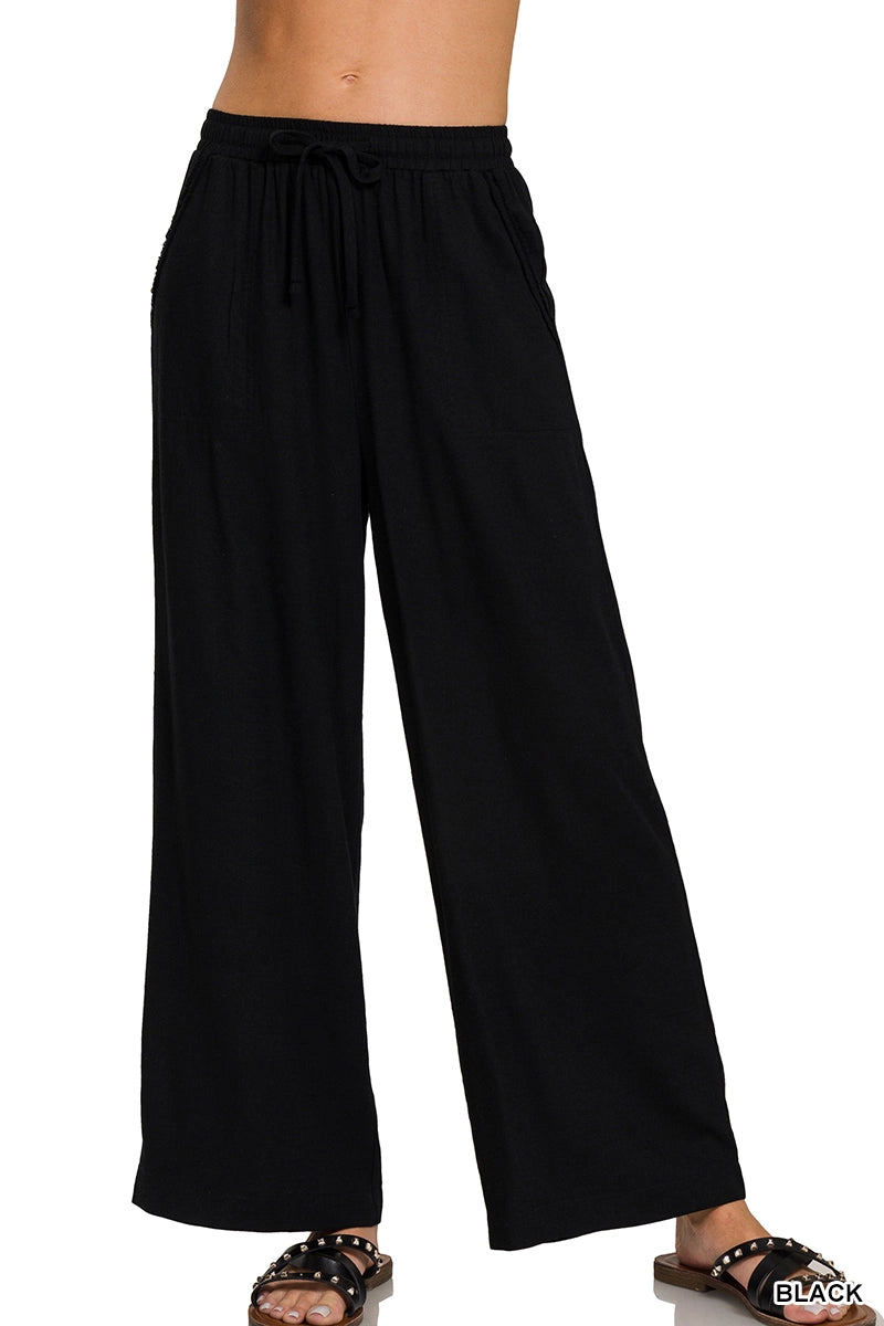 Wide Leg Linen Blend Pants