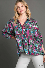 Satin Paisley Print Blouse with Pink Piping