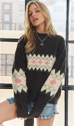 Charcoal Geo Design Waffle Knit Sweater