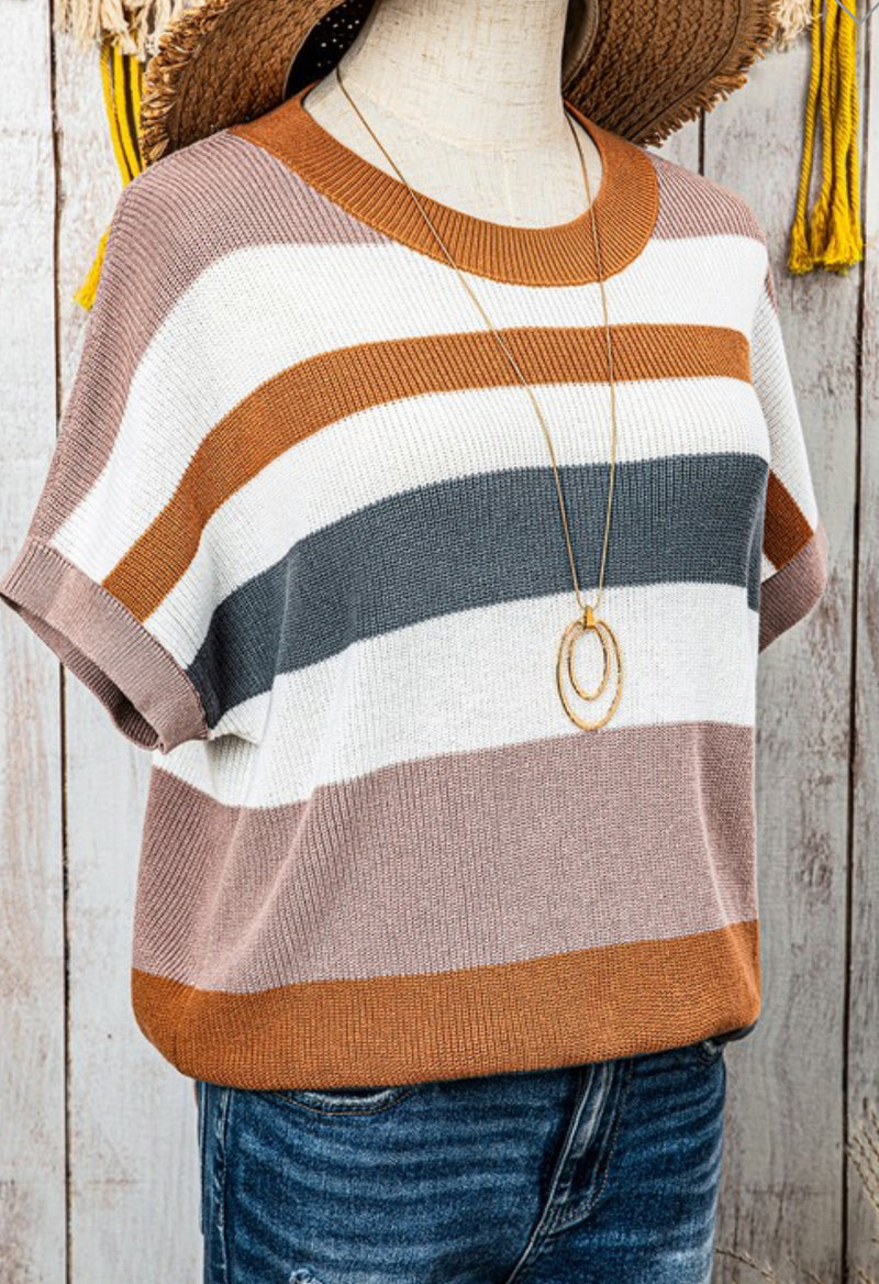 Striped Knit Crew Neck Light Sweater