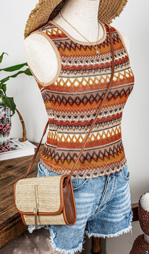 Striped & Geo Jacquard Knit Tank Top