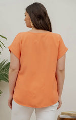 Soft Orange V Neck Blouse in XL-Plus