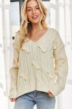 Ivory Mini-Bow Accent V Neck Sweater