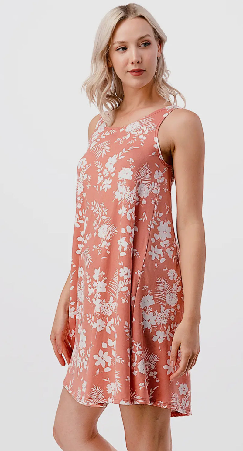 Soft Melon and Ivory Floral Swing Dress