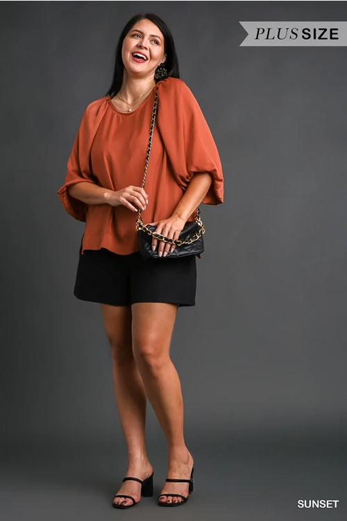 Satin Rust Round Neck Top Plus