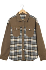 Dark Brown Twill and Plaid Shacket with Snaps