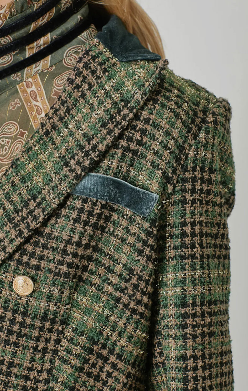 Tweed Blazer with Velvet Accent in 2 colors