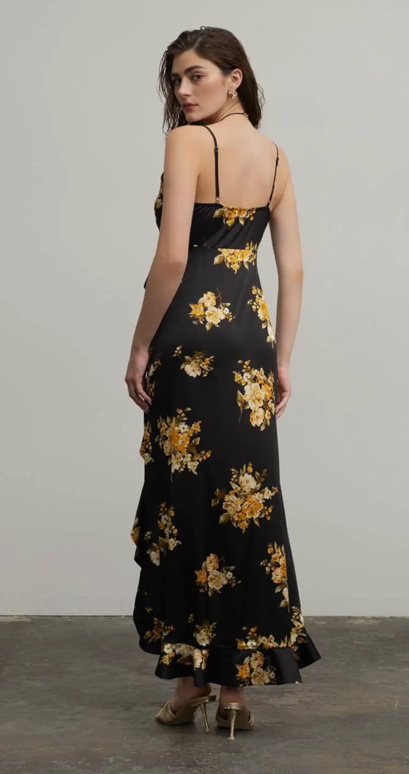 Black Floral Ruffle Wrap Dress (Copy)