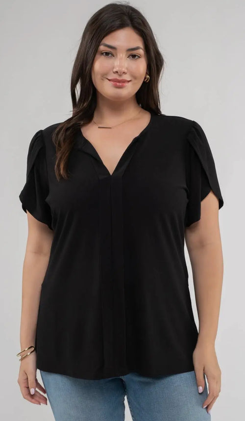 Drape Sleeve Split Neck Top Plus