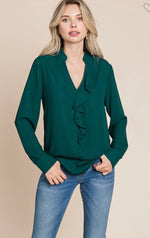 Subtle Ruffle Blouse in Black and Forest Green