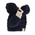 BABY Solid Knit Double Pom C.C Beanie with Mittens Available in 4 Colors