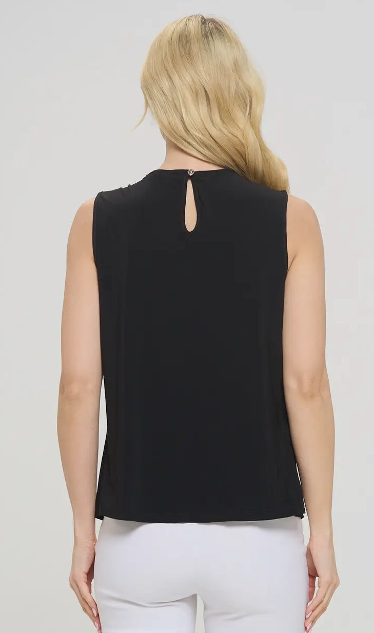 Pleated Black Pullover Sleeveless Shell Blouse