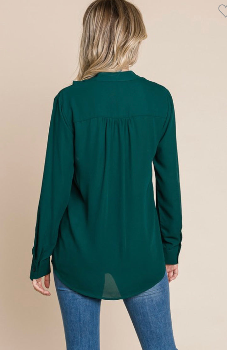 Subtle Ruffle Blouse in Black and Forest Green