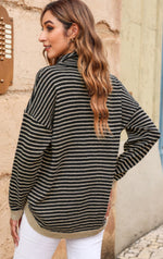 Black Striped Turtle Neck Sweater