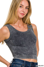 Mineral Wash Ribbed Scoop Neck Crop Tank