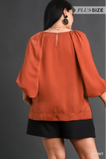 Satin Rust Round Neck Top Plus