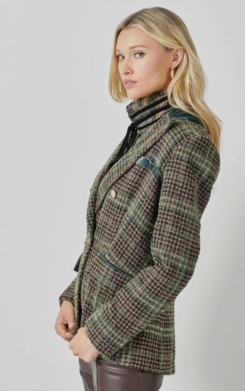 Tweed Blazer with Velvet Accent in 2 colors