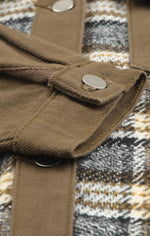 Dark Brown Twill and Plaid Shacket with Snaps