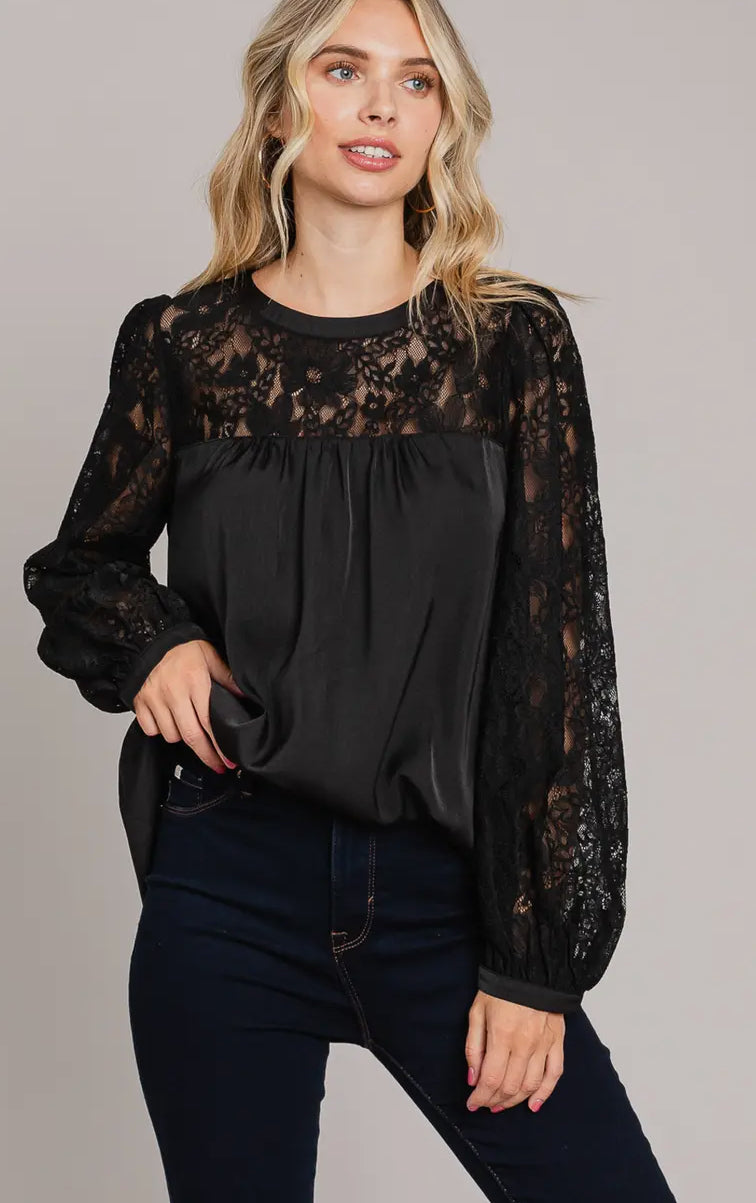 Black Blouse with Lace Detail