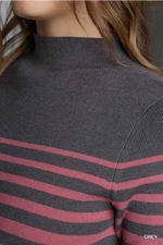 Mock Neck Striped Rib Knit