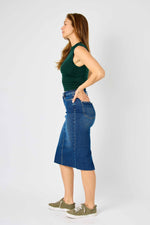 Judy Blue High Waist Back Slit Hem Mid Length Skirt