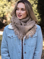 Knit Frayed Infinity Scarf - Blue, Khaki, or Red