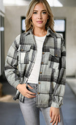 Black and Grey Plaid Casual Shacket