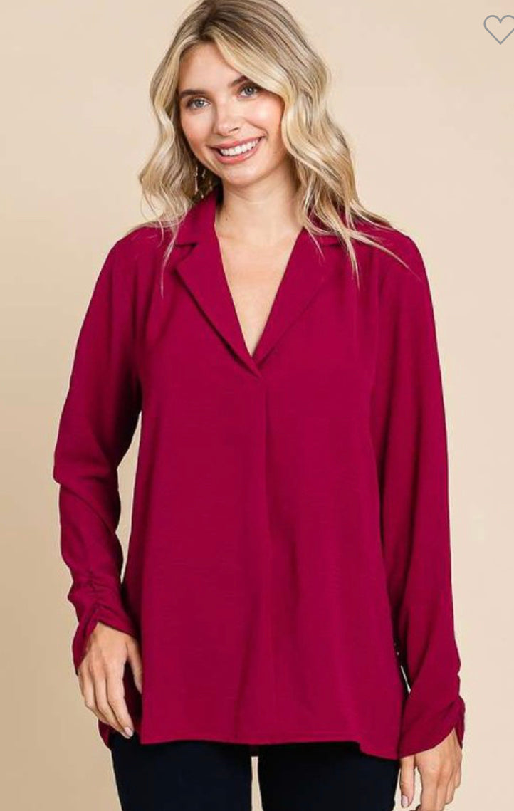 Curvy/Plus V-Neck Blouse in Black and in Red