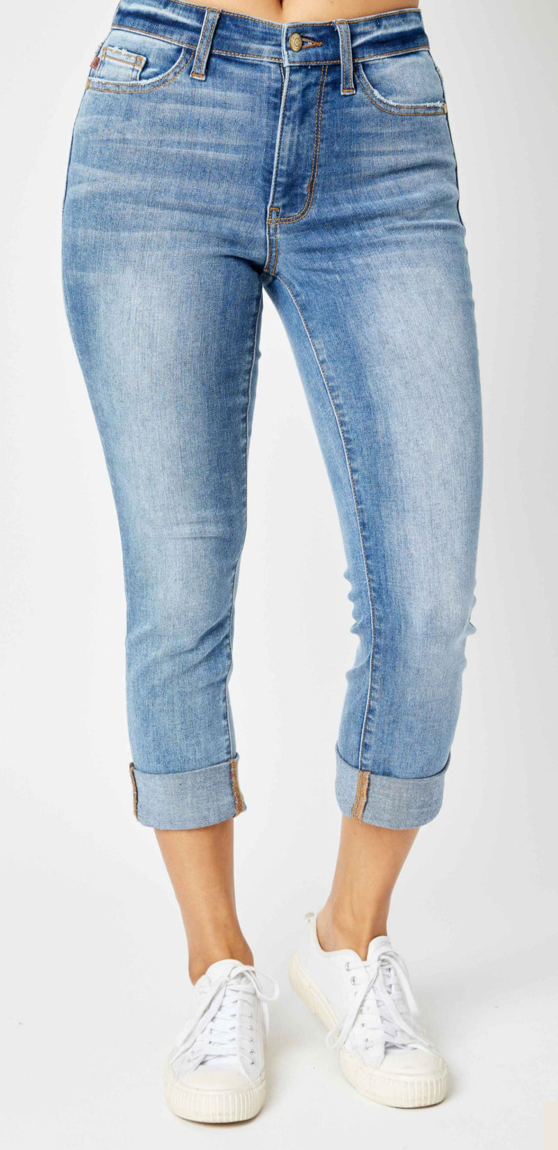 Judy Blue Mid Rise Cuffed Skinny Capri Lighter Wash