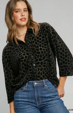 Button-Down Print Burn-Out Velvet Blouse