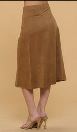 A-line Button Down Faux Suede Skirt