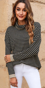 Black Striped Turtle Neck Sweater