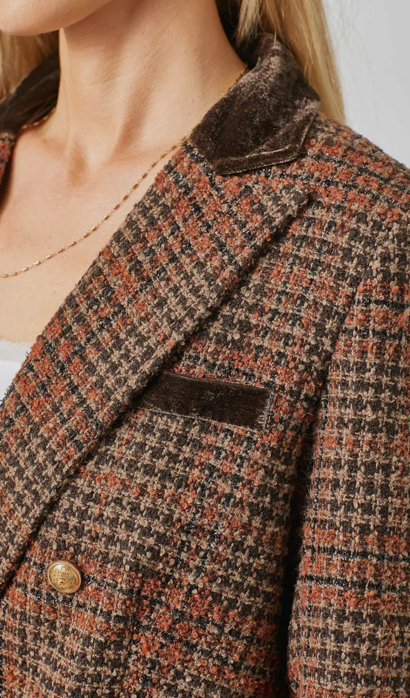 Tweed Blazer with Velvet Accent in 2 colors