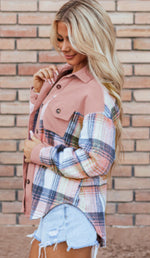 Pink Plaid Corduroy Accent Shacket