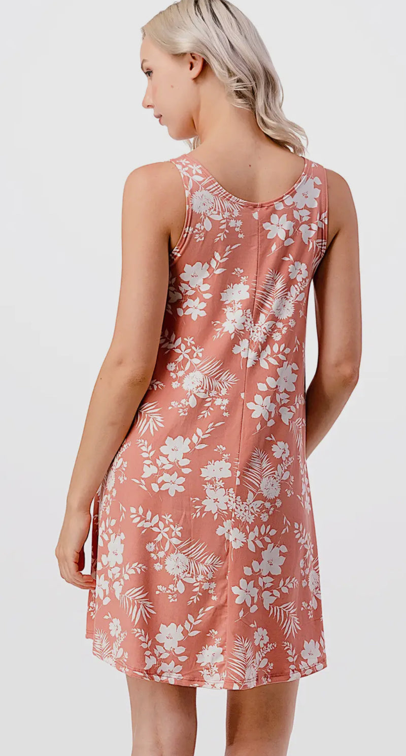 Soft Melon and Ivory Floral Swing Dress