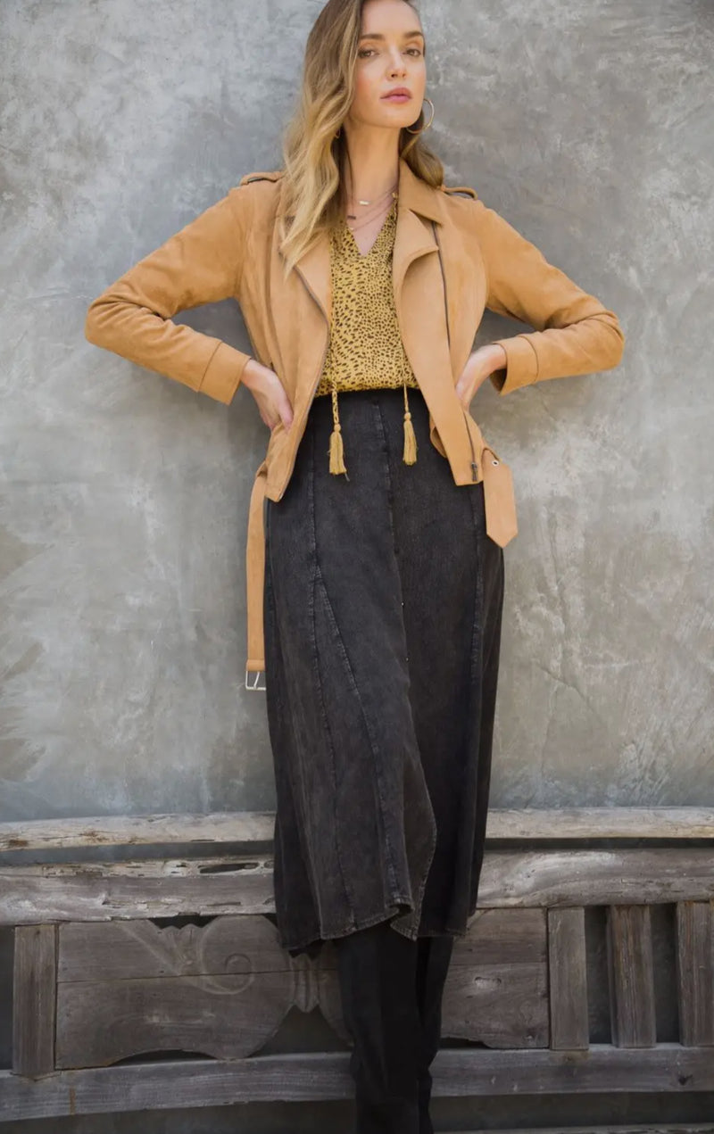 Acid Washed Long Skirts in Terracotta and Black