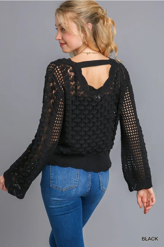 Crochet Light Black Sweater with Open Back