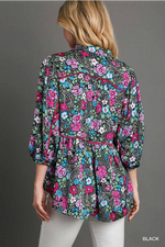 Satin Paisley Print Blouse with Pink Piping