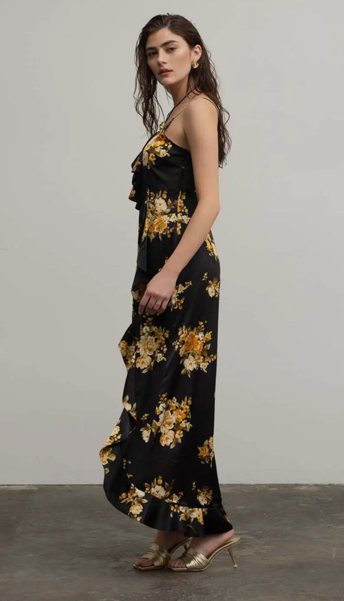 Black Floral Ruffle Wrap Dress (Copy)