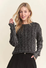 Mineral Washed Cable Knit Crop Sweater