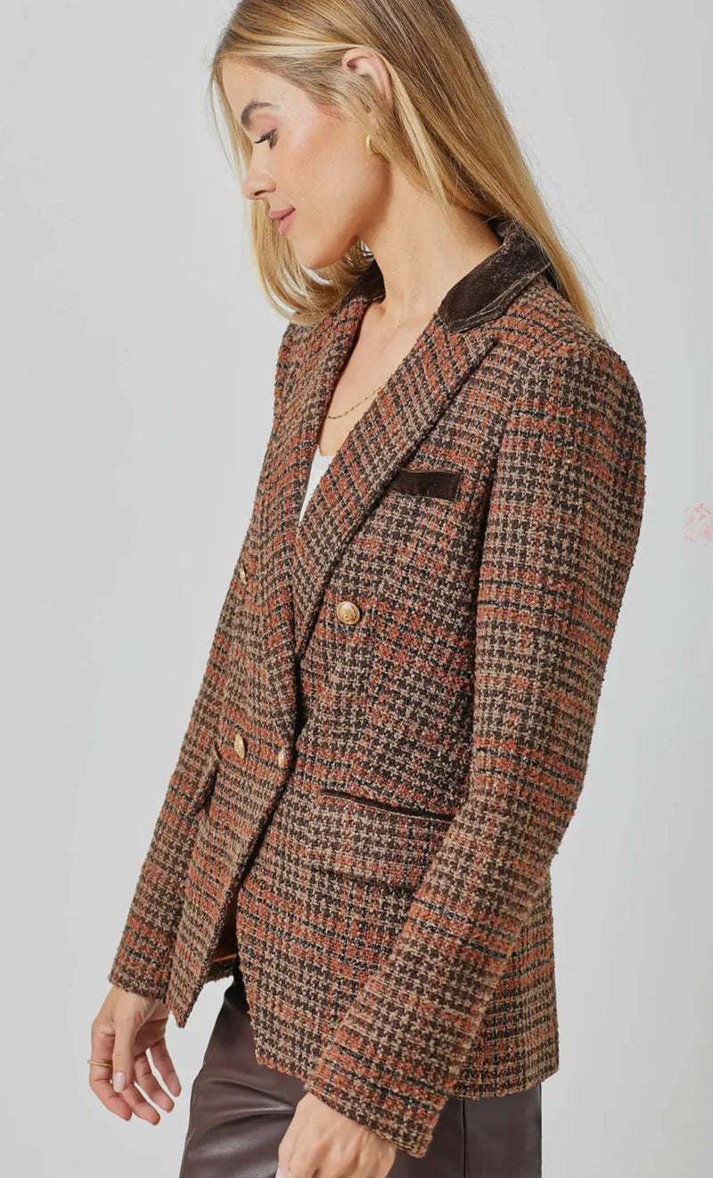 Tweed Blazer with Velvet Accent in 2 colors