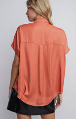 Satin Drop-Shoulder Pleated Blouse