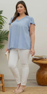 Chambray Ruffle Sleeve in Plus