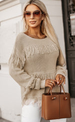 Beige Fringe Swing Sweater