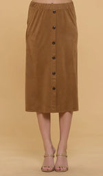 A-line Button Down Faux Suede Skirt