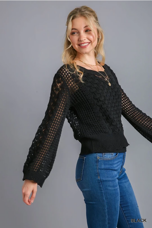 Crochet Light Black Sweater with Open Back